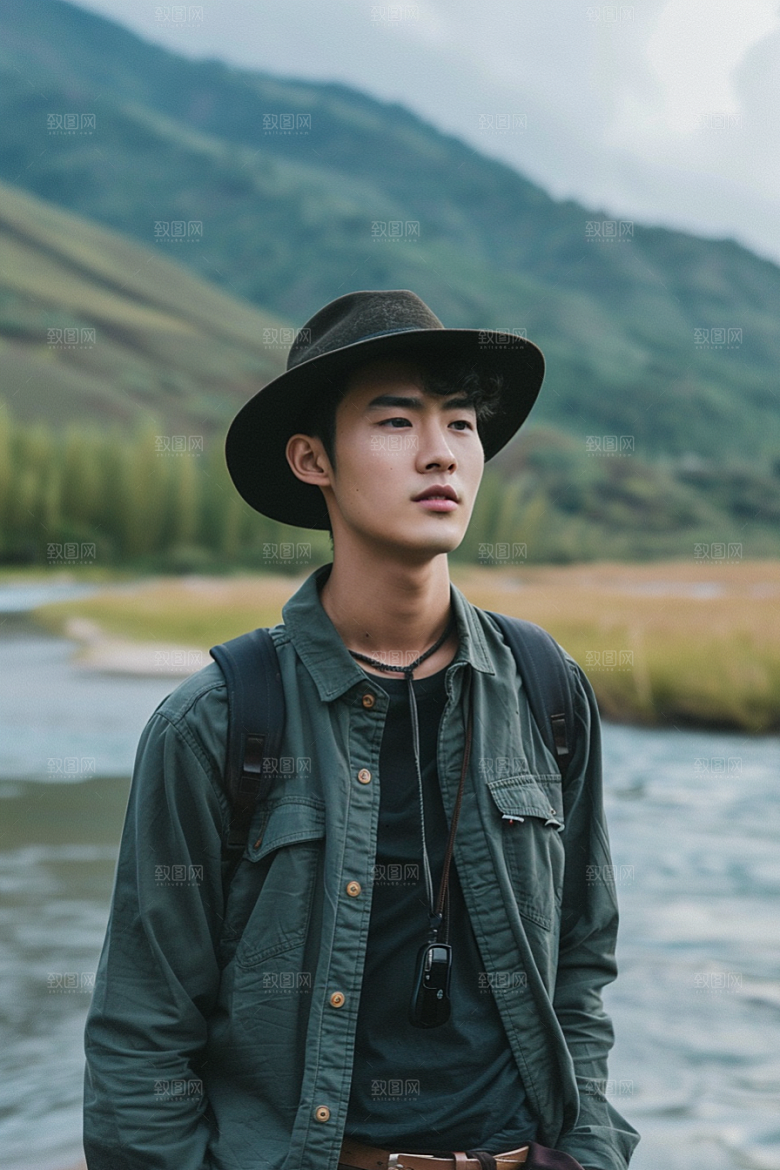 原野人像服装自然摄影图