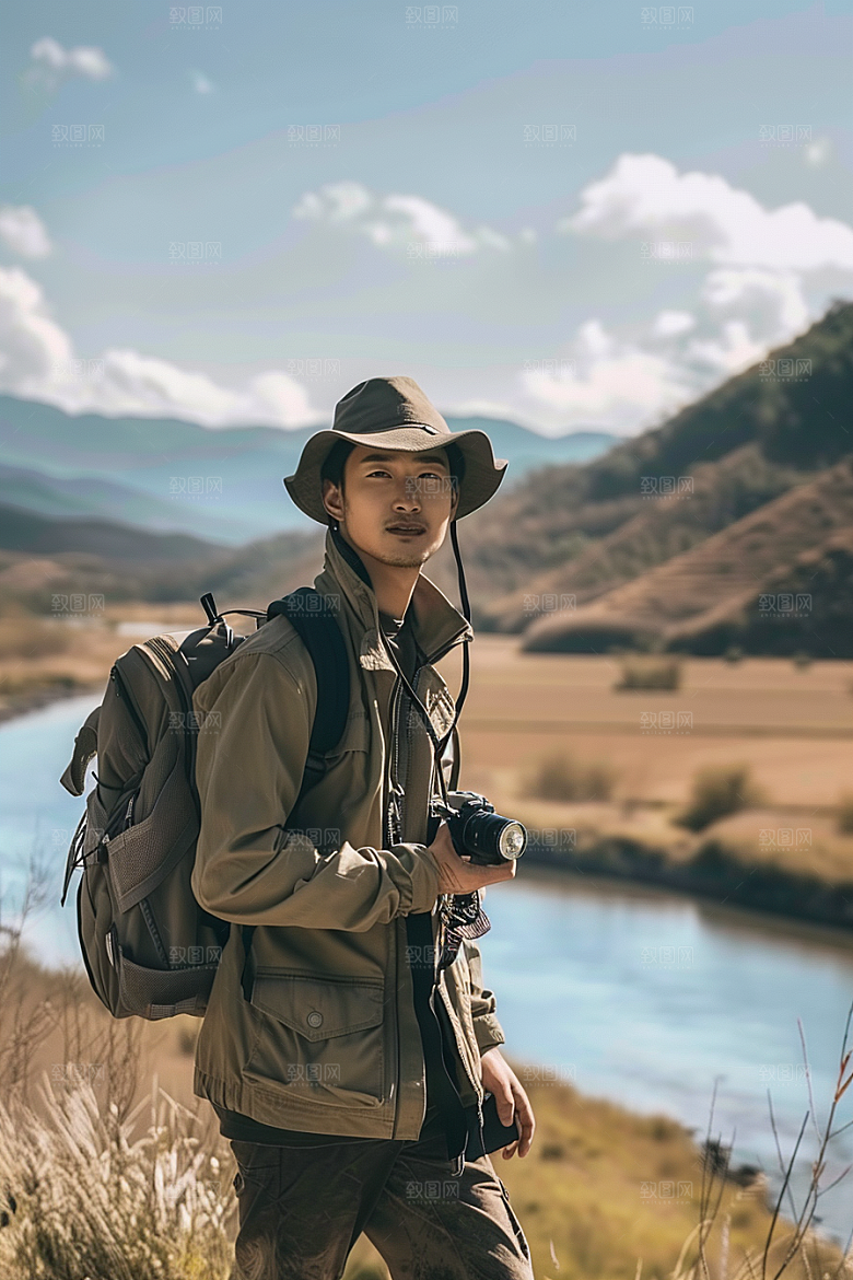 原野人像草地人物摄影图