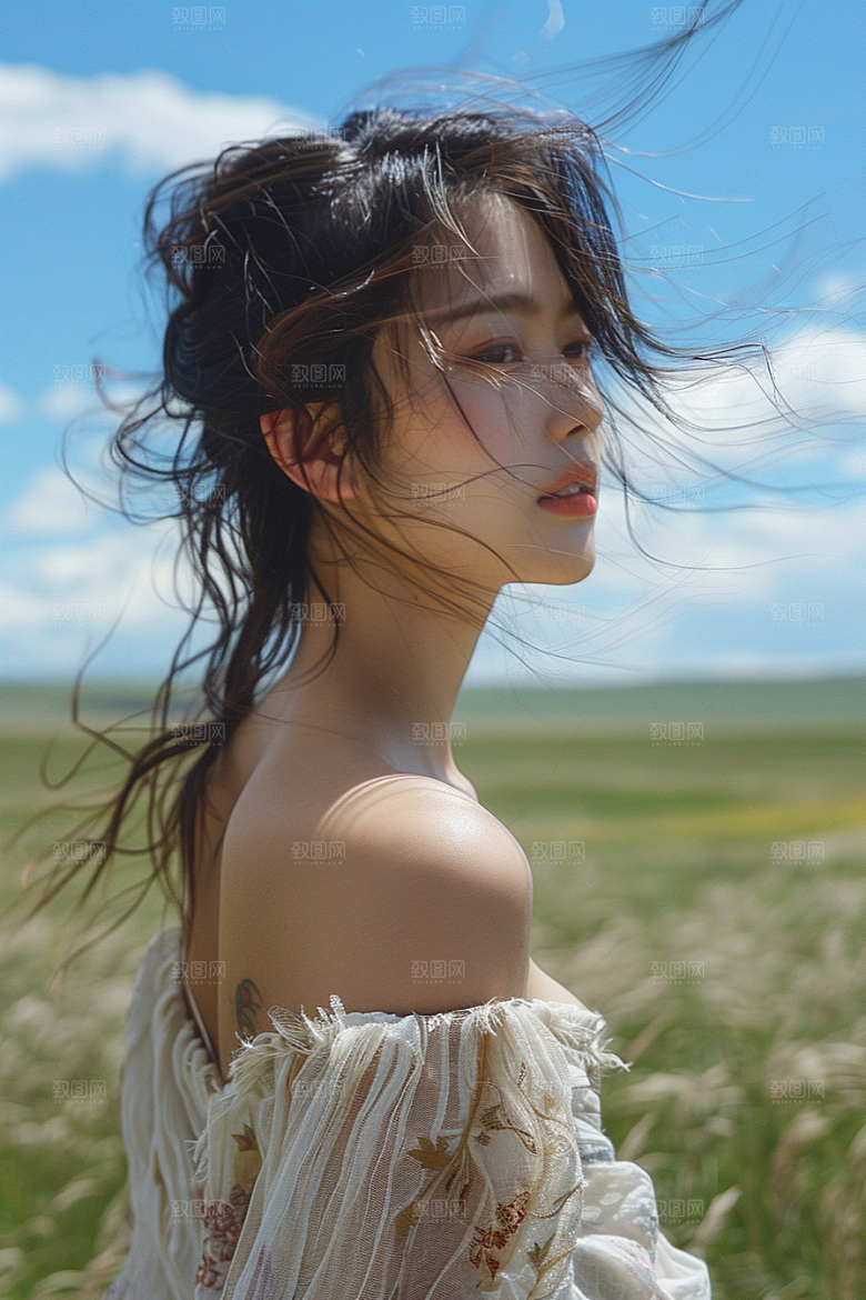 原野人像户外草地摄影图