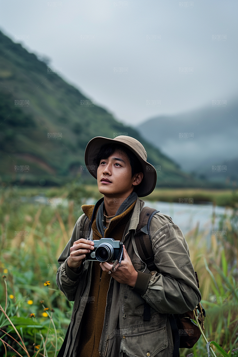 原野人像草原肖像摄影图