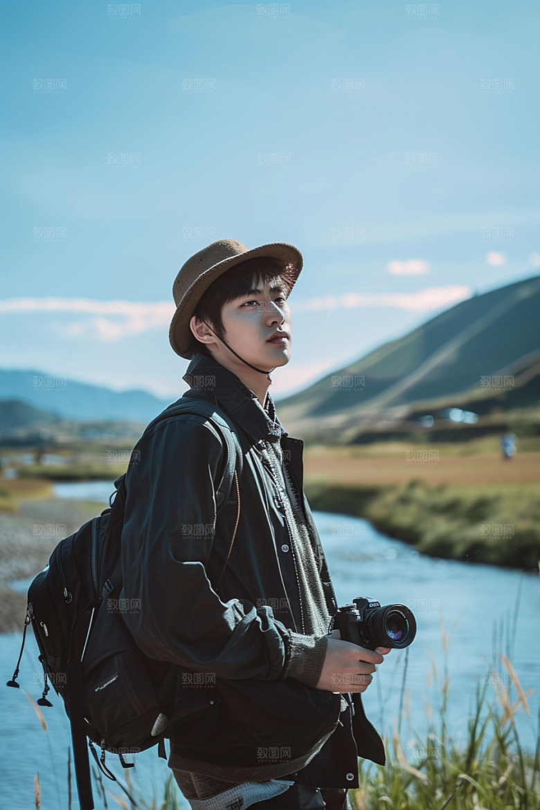 原野人像休闲荒野摄影图