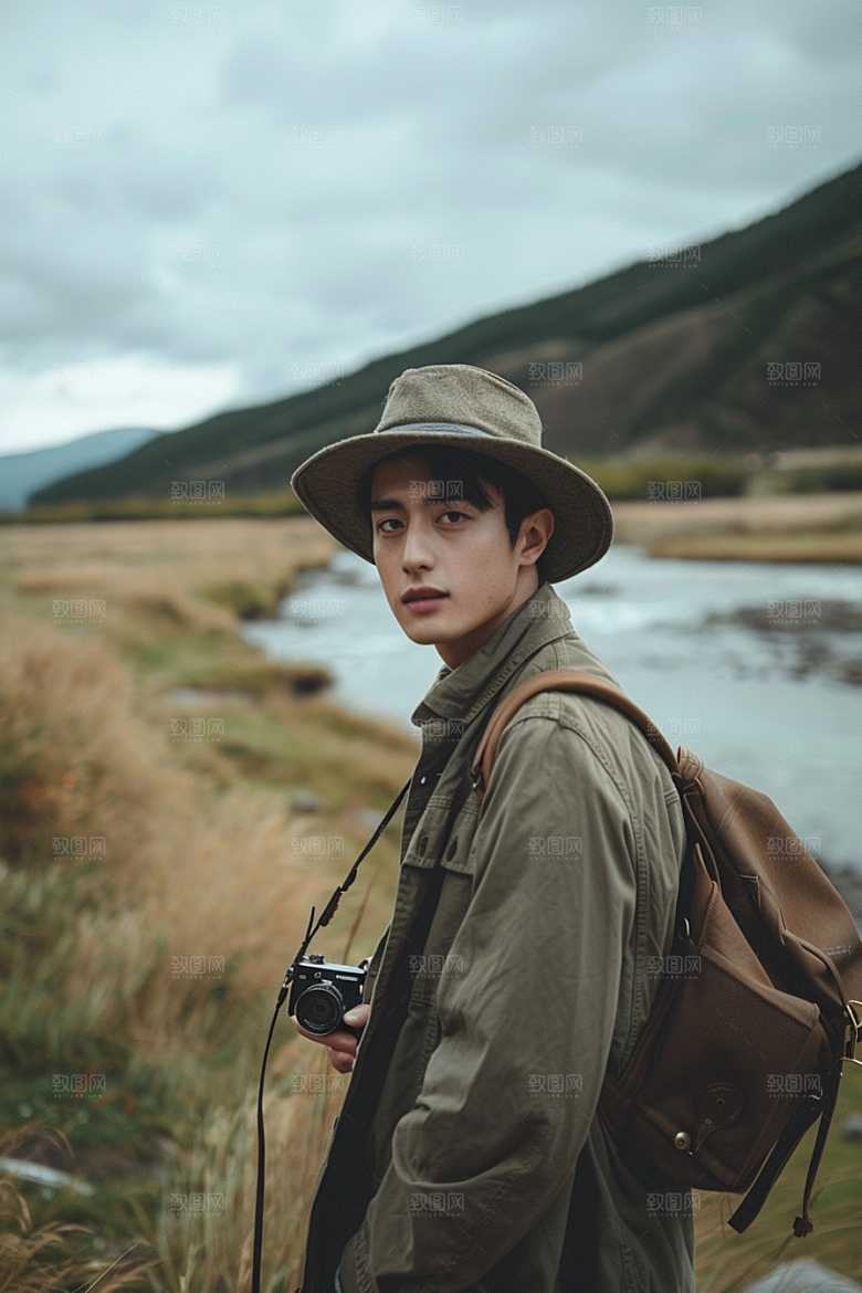 原野人像自然草原摄影图