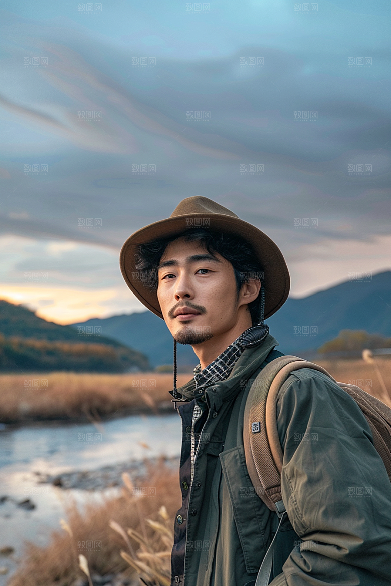 原野人像草地荒野摄影图