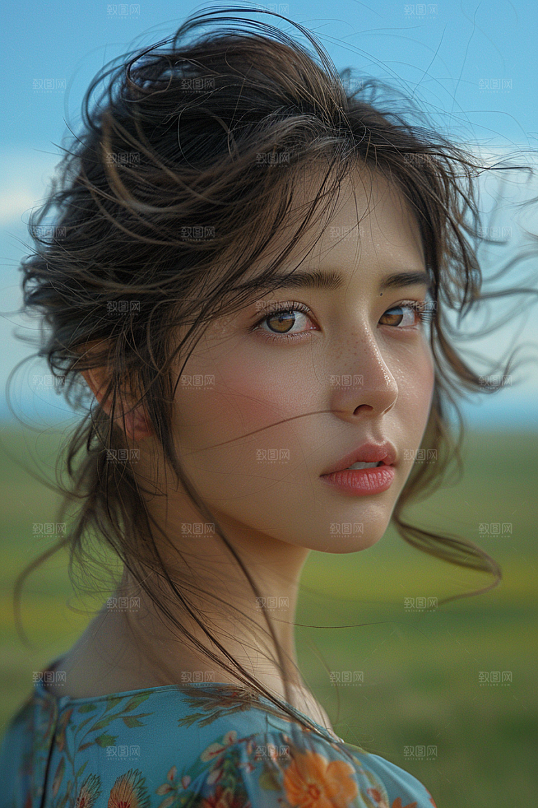 原野人像写真自然摄影图