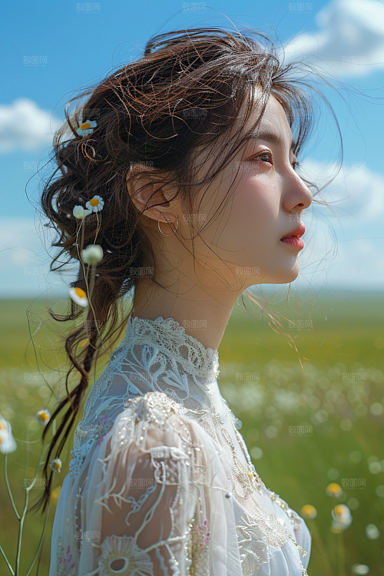 原野人像写真清新摄影图