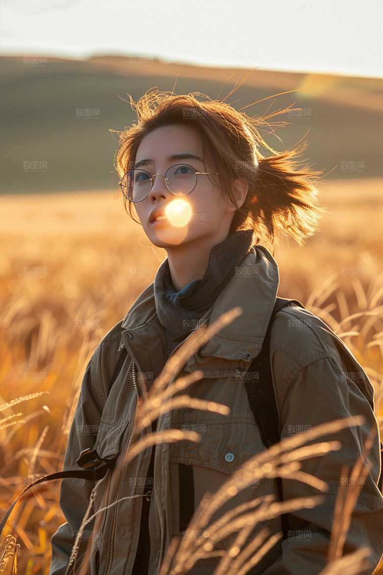 原野人像服装自然摄影图