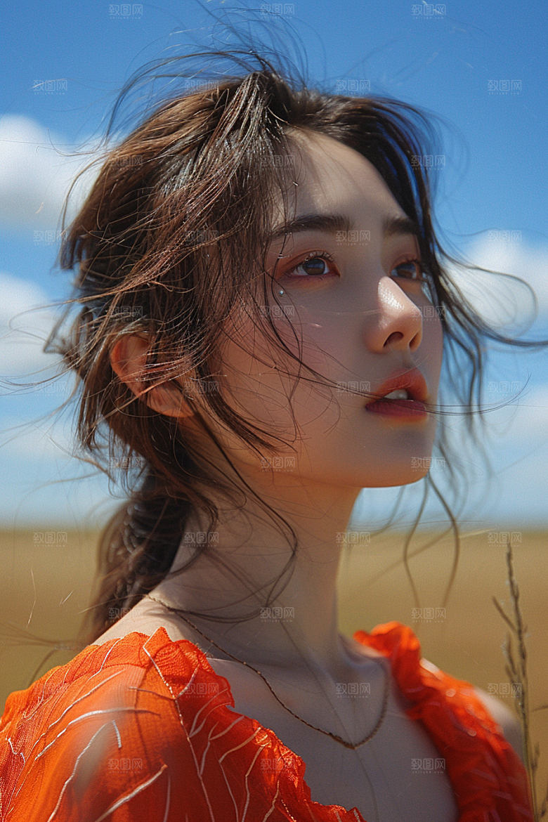 原野人像休闲服装摄影图