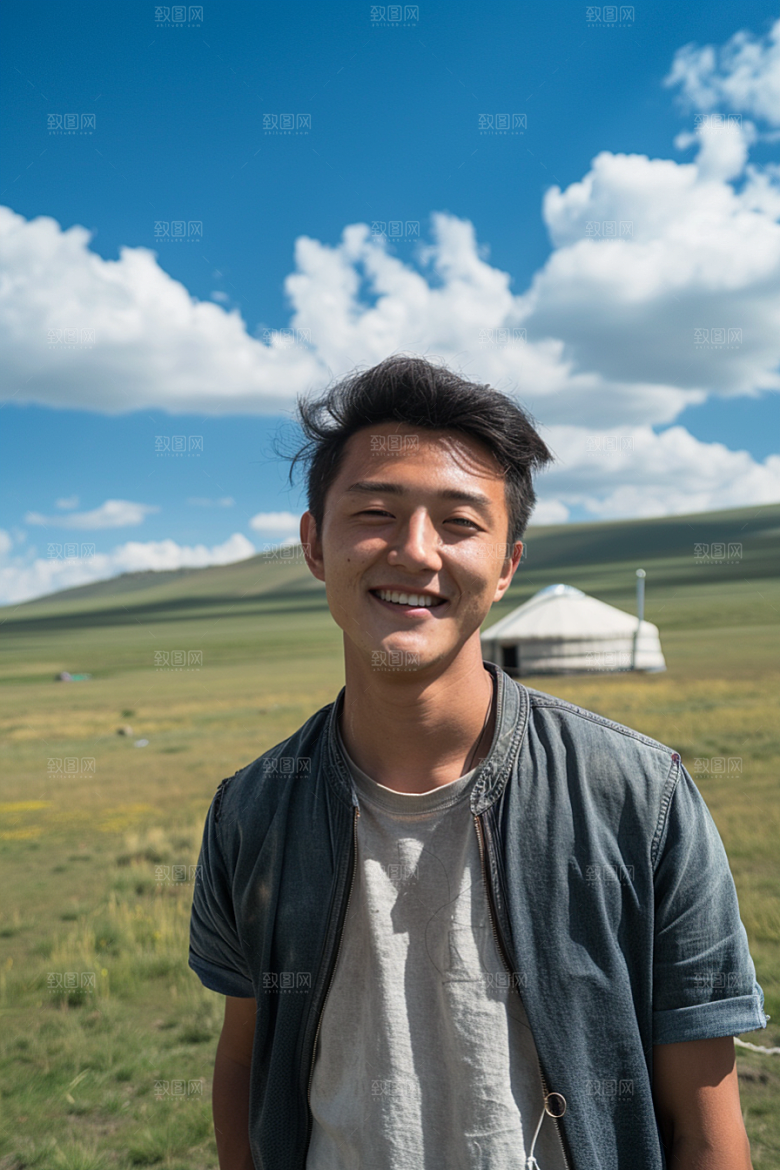 原野人像写真休闲摄影图