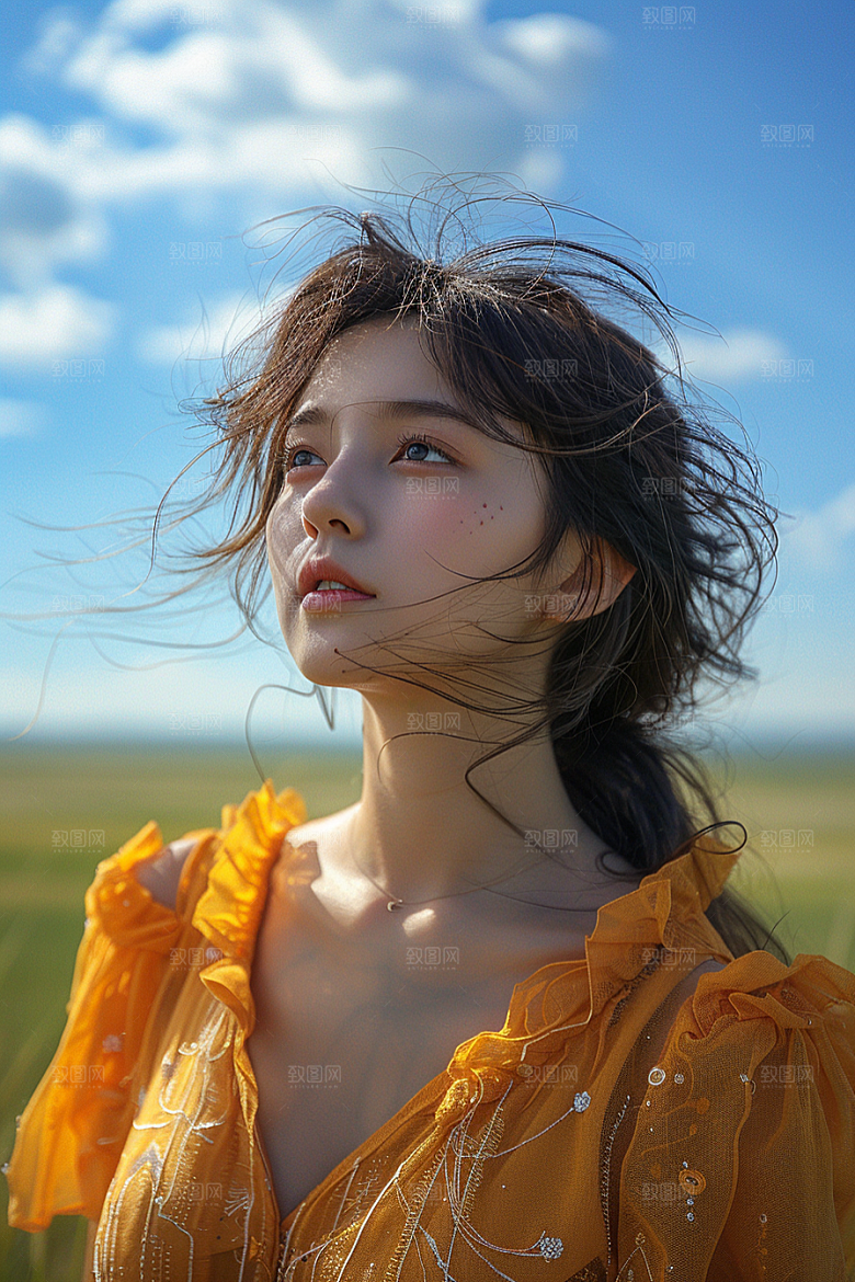 原野人像休闲服装摄影图
