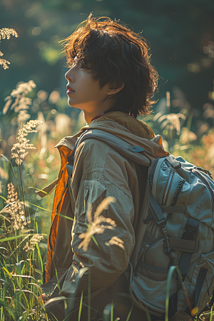 原野人像休闲草原摄影图