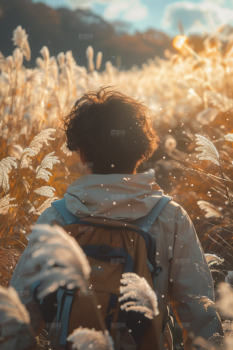 原野人像荒野休闲摄影图