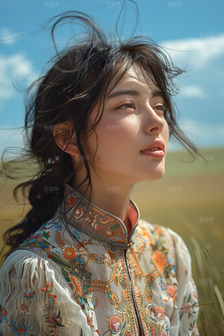 原野人像草地服装摄影图