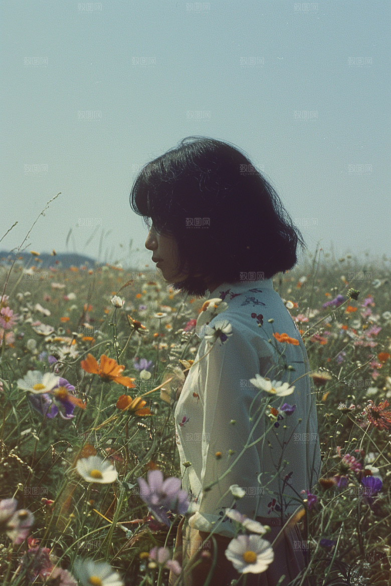原野人像写真清新摄影图
