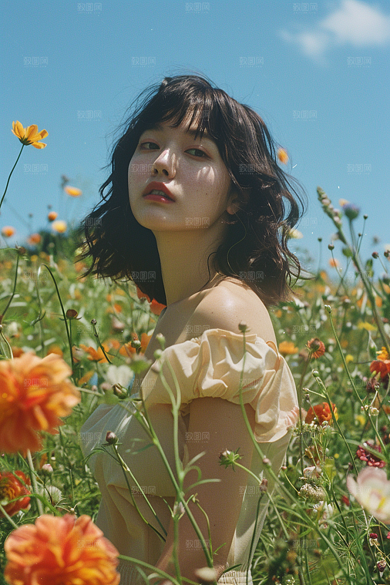 原野人像人物草原摄影图
