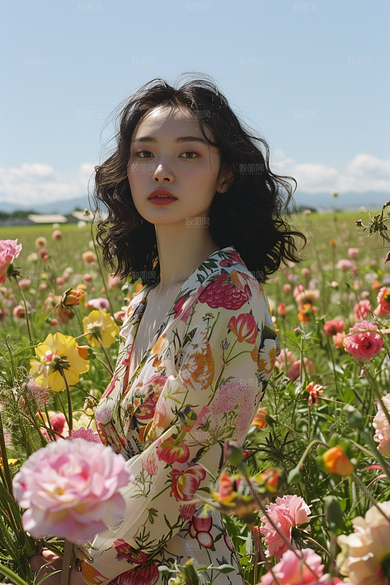 原野人像写真清新摄影图