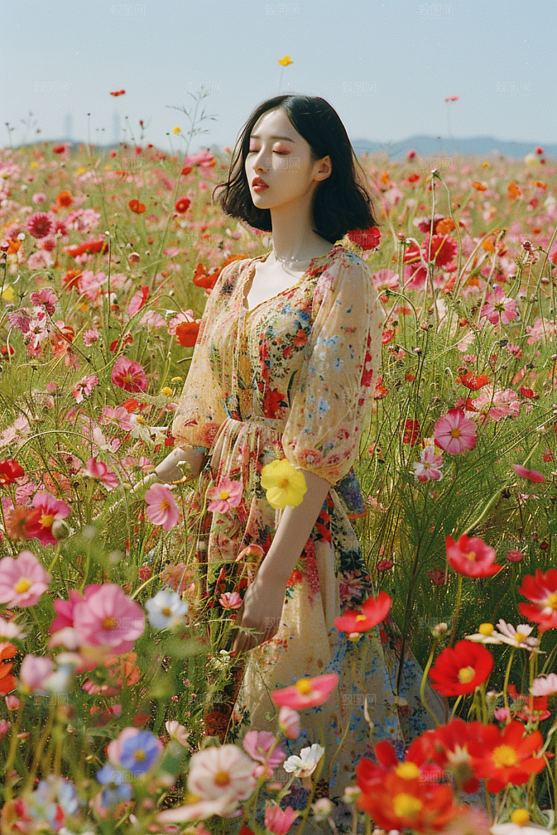 原野人像清新服装摄影图
