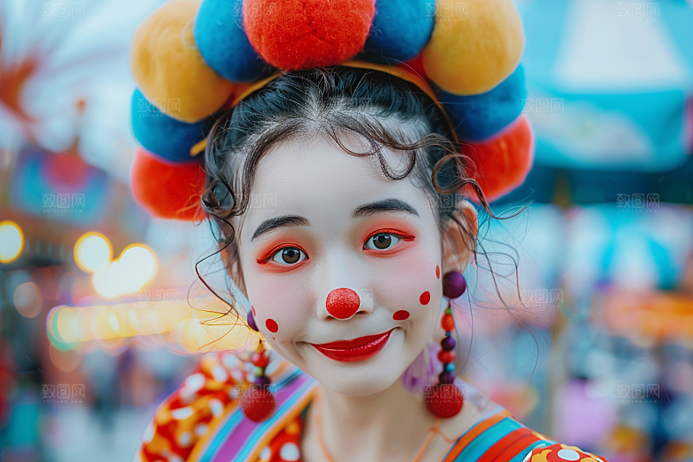 愚人节化妆小丑人体油彩趣味摄影图