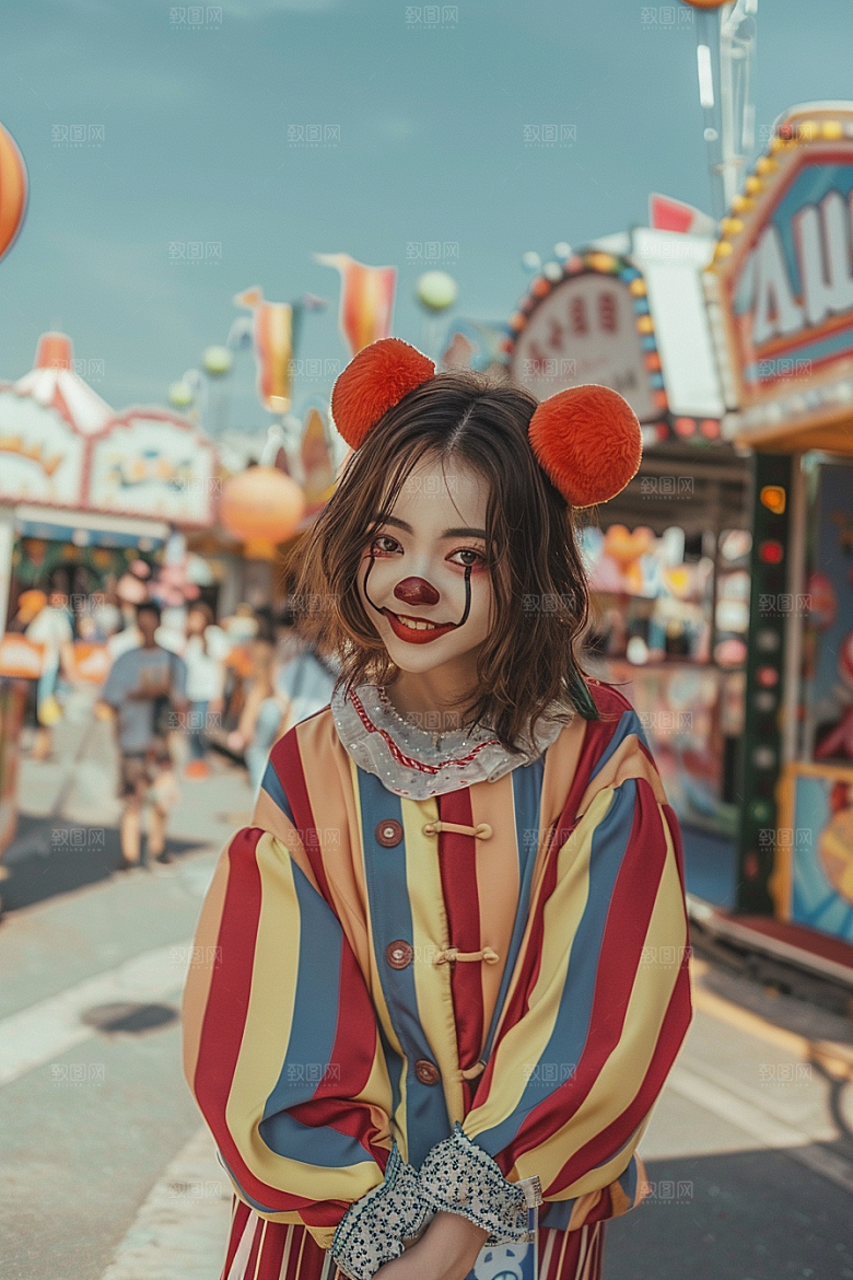 愚人节化妆小丑高清人体油彩摄影图