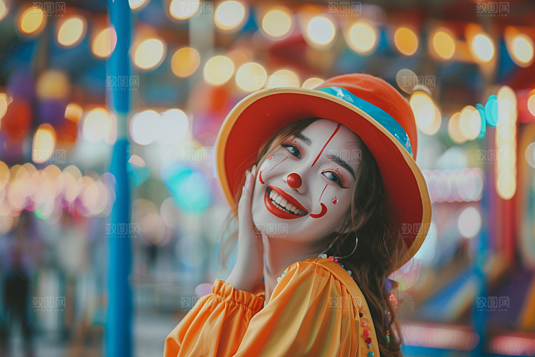 愚人节化妆小丑游乐场人物摄影图