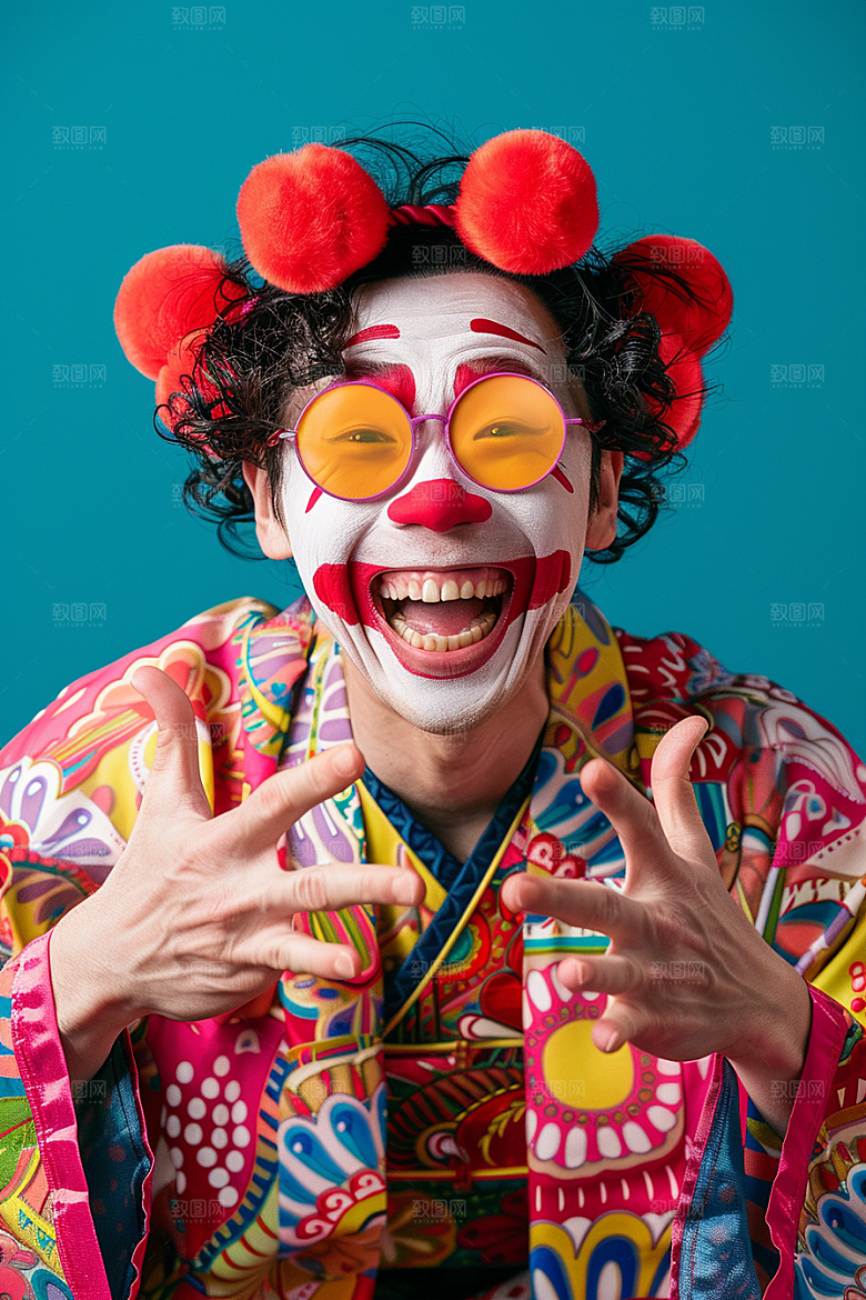 愚人节化妆小丑人物幽默摄影图