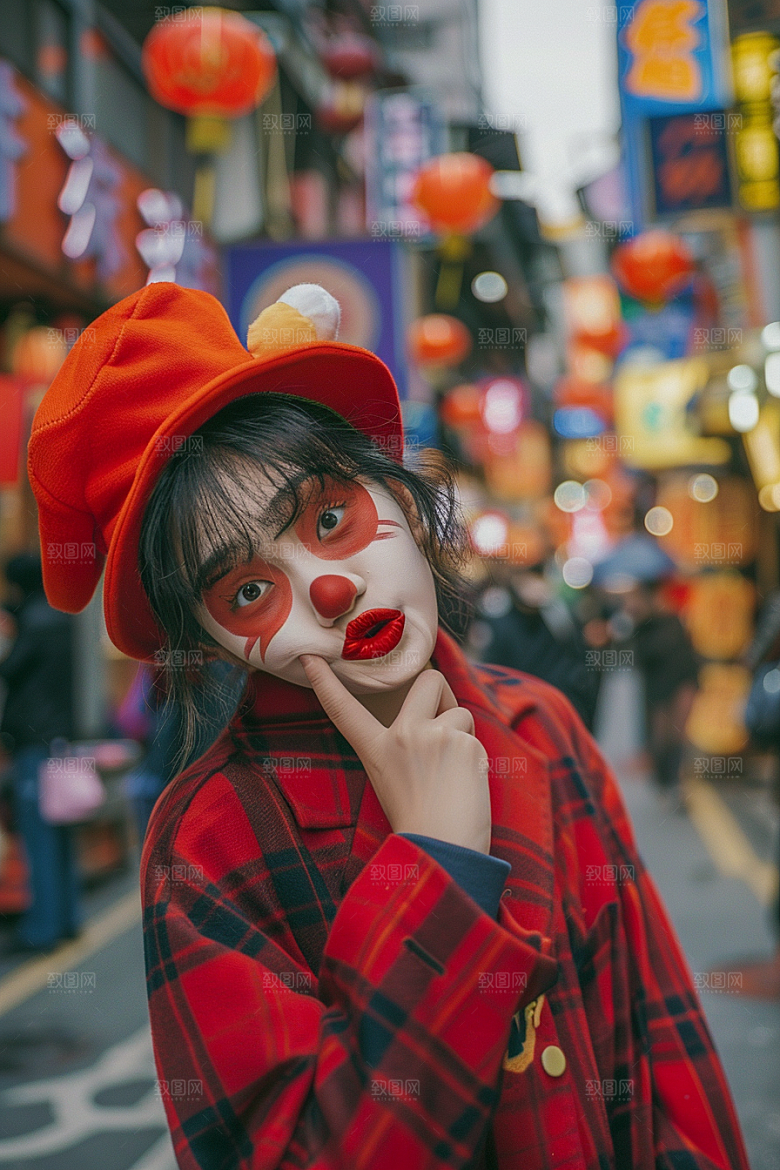 愚人节化妆小丑游乐场彩色摄影图
