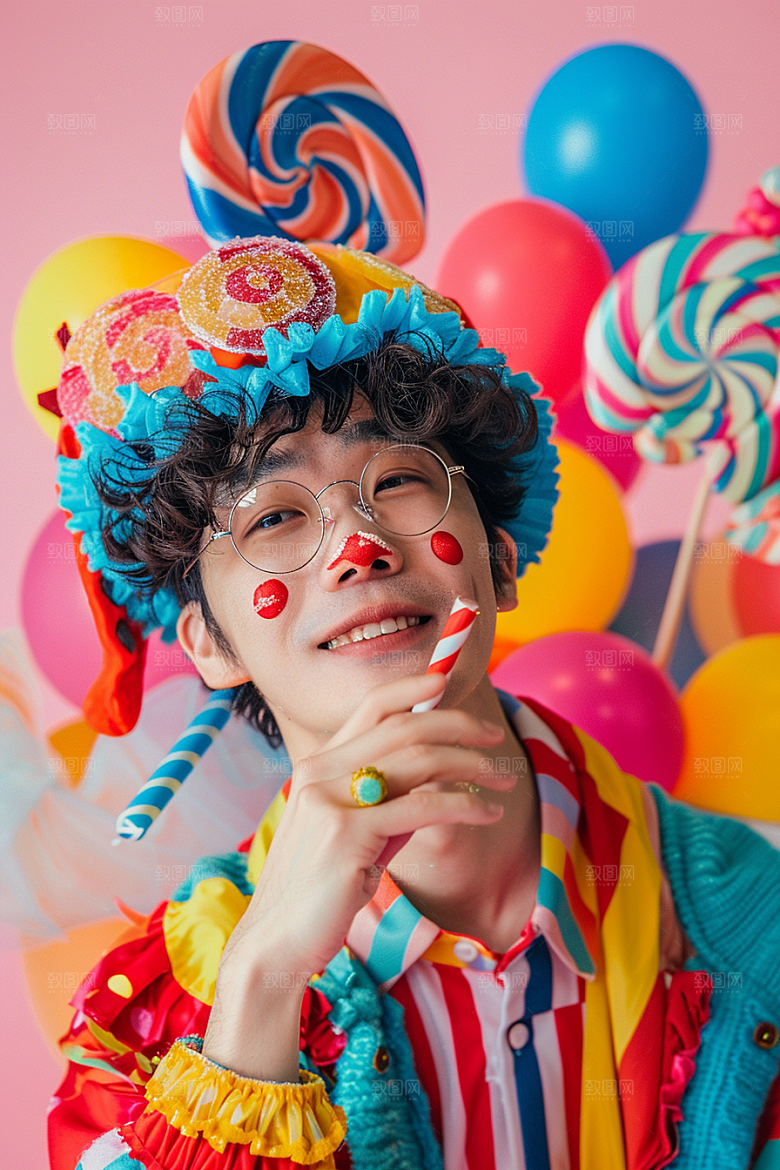 愚人节化妆小丑人体油彩卡通摄影图