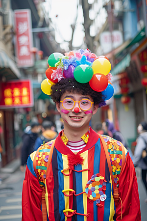 愚人节化妆小丑彩色欢乐摄影图