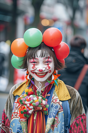 愚人节化妆小丑游乐场趣味摄影图