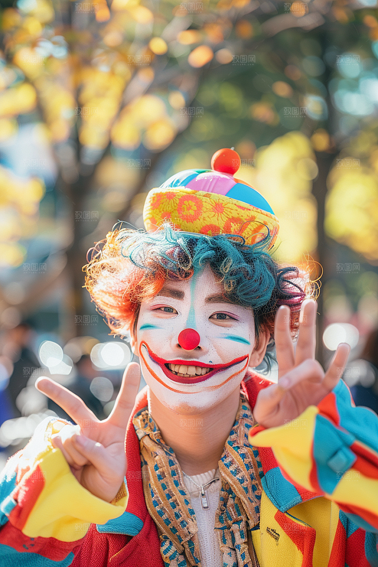 愚人节化妆小丑卡通游乐场摄影图