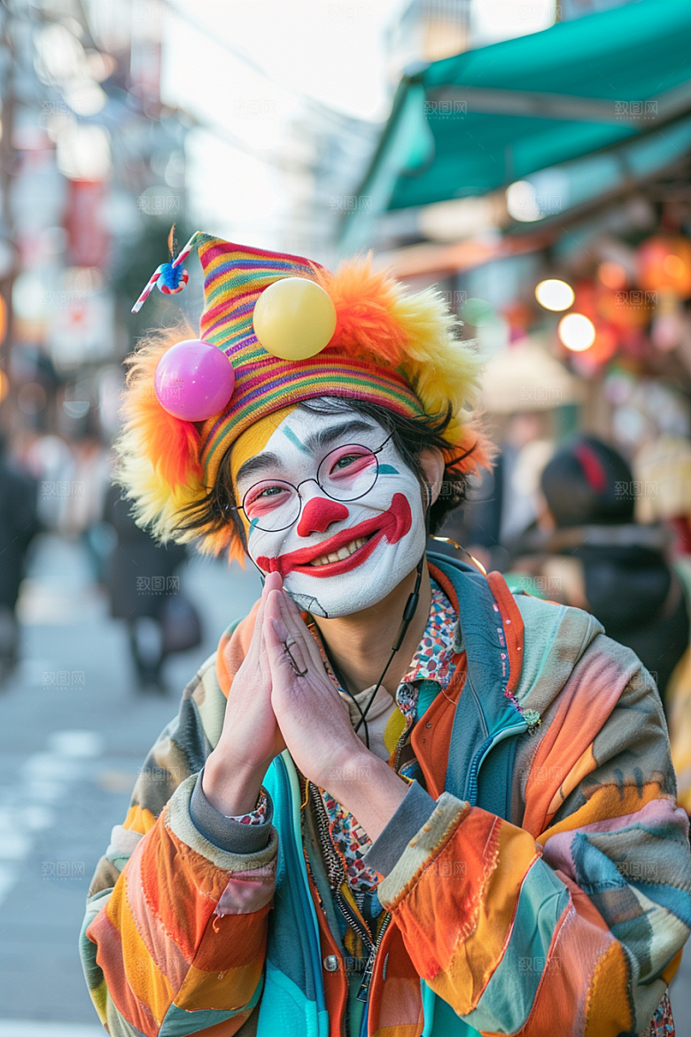 愚人节化妆小丑幽默彩色摄影图