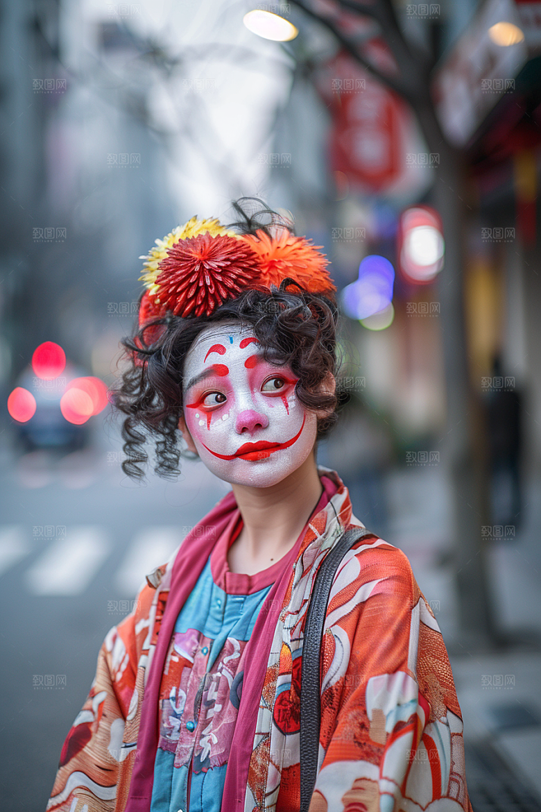 愚人节化妆小丑高清彩色摄影图