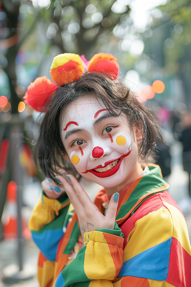 愚人节化妆小丑幽默人体油彩摄影图