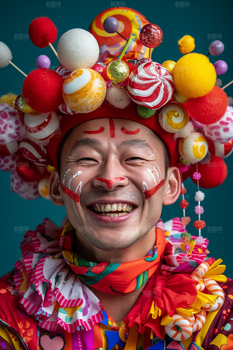 愚人节化妆小丑人体油彩趣味摄影图