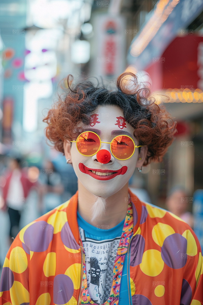 愚人节化妆小丑人体油彩幽默摄影图