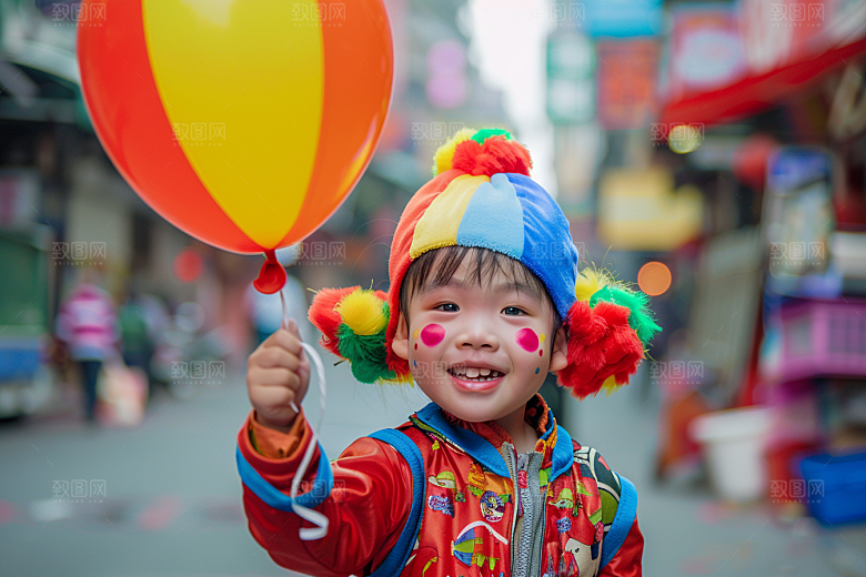 愚人节化妆小丑形象游乐场摄影图