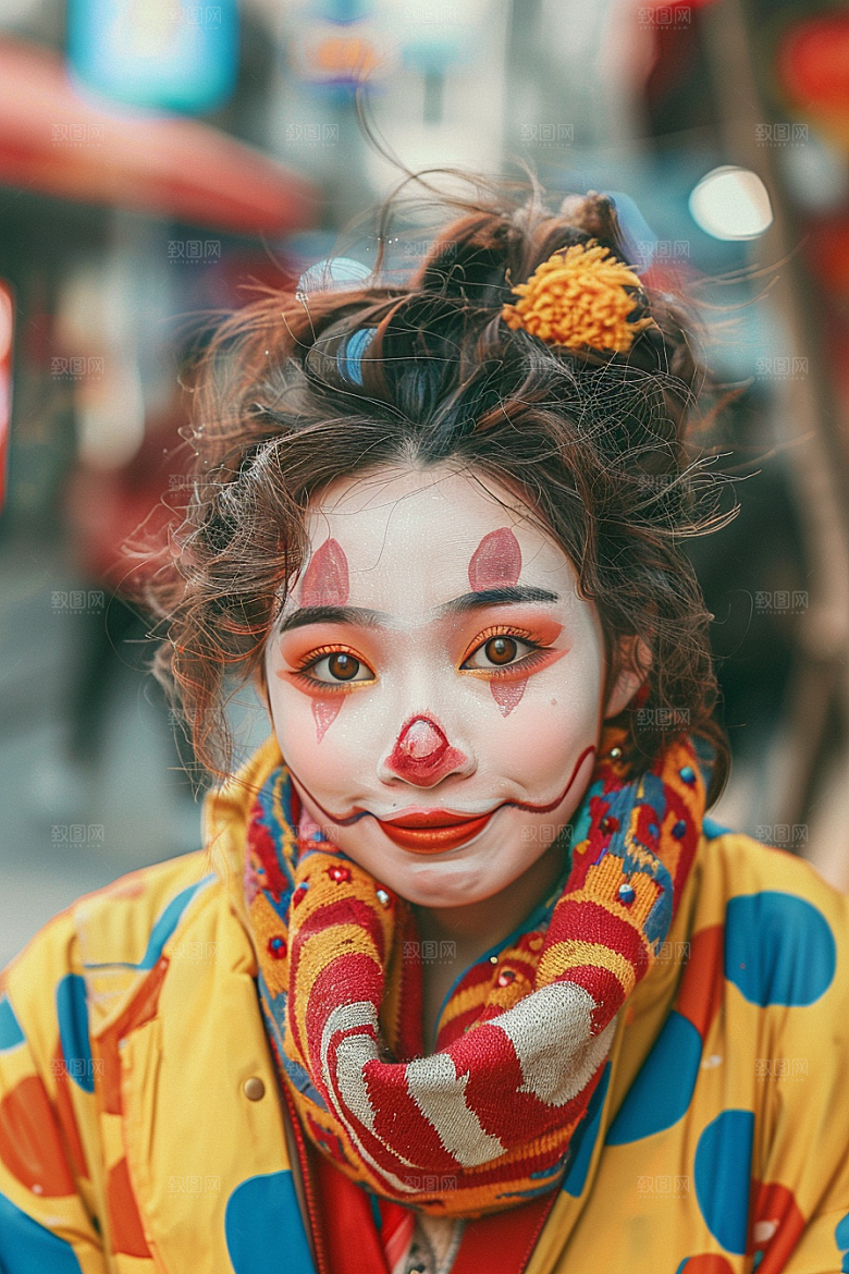 愚人节化妆小丑幽默人体油彩摄影图