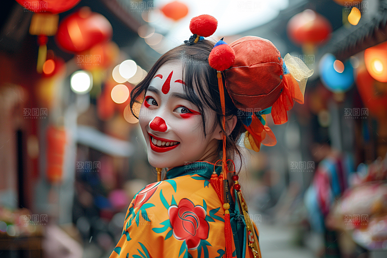 愚人节化妆小丑人体油彩趣味摄影图