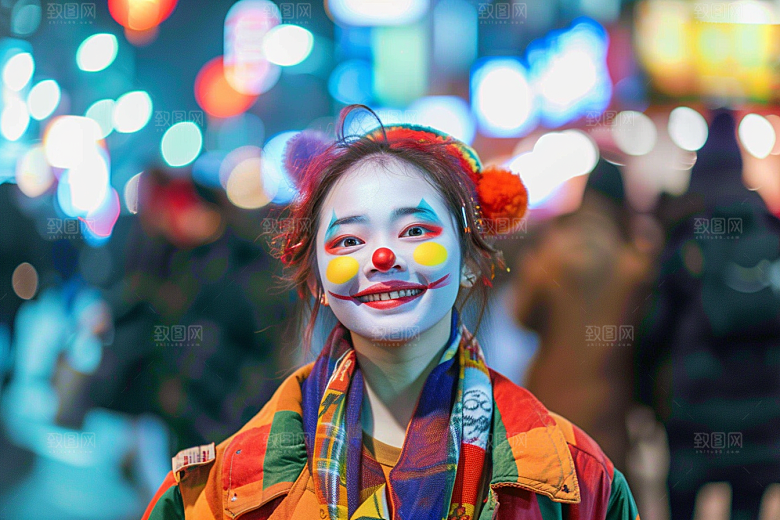 愚人节化妆小丑可爱人物摄影图