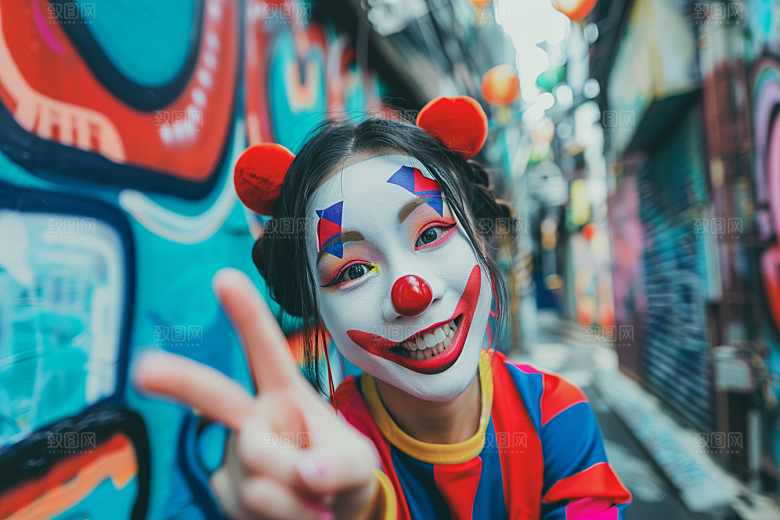 愚人节化妆小丑形象趣味摄影图