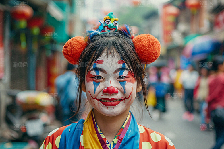 愚人节化妆小丑彩色人体油彩摄影图