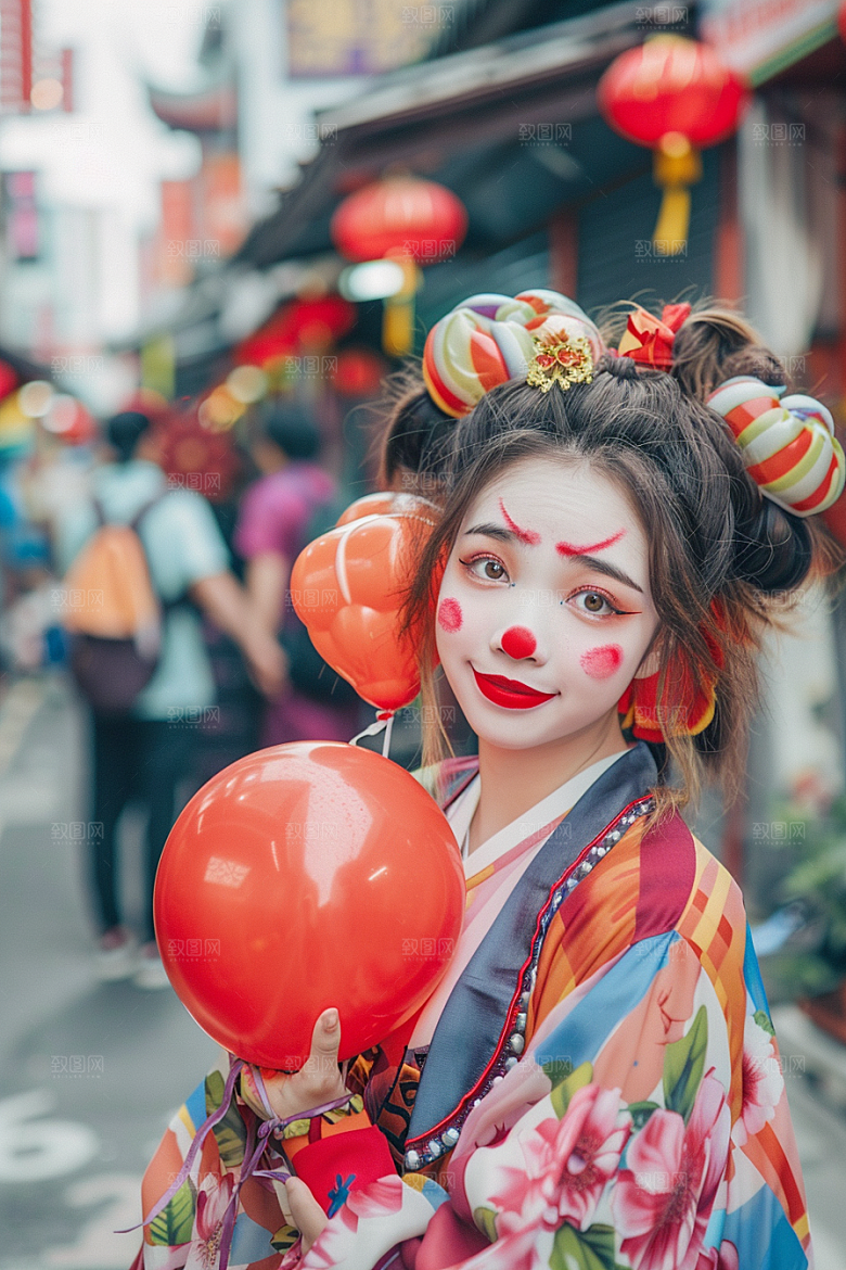 愚人节化妆小丑趣味游乐场摄影图