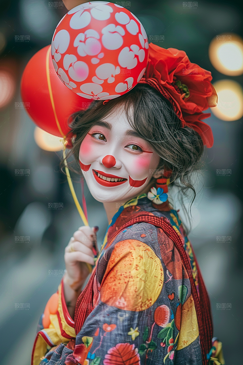 愚人节化妆小丑卡通幽默摄影图