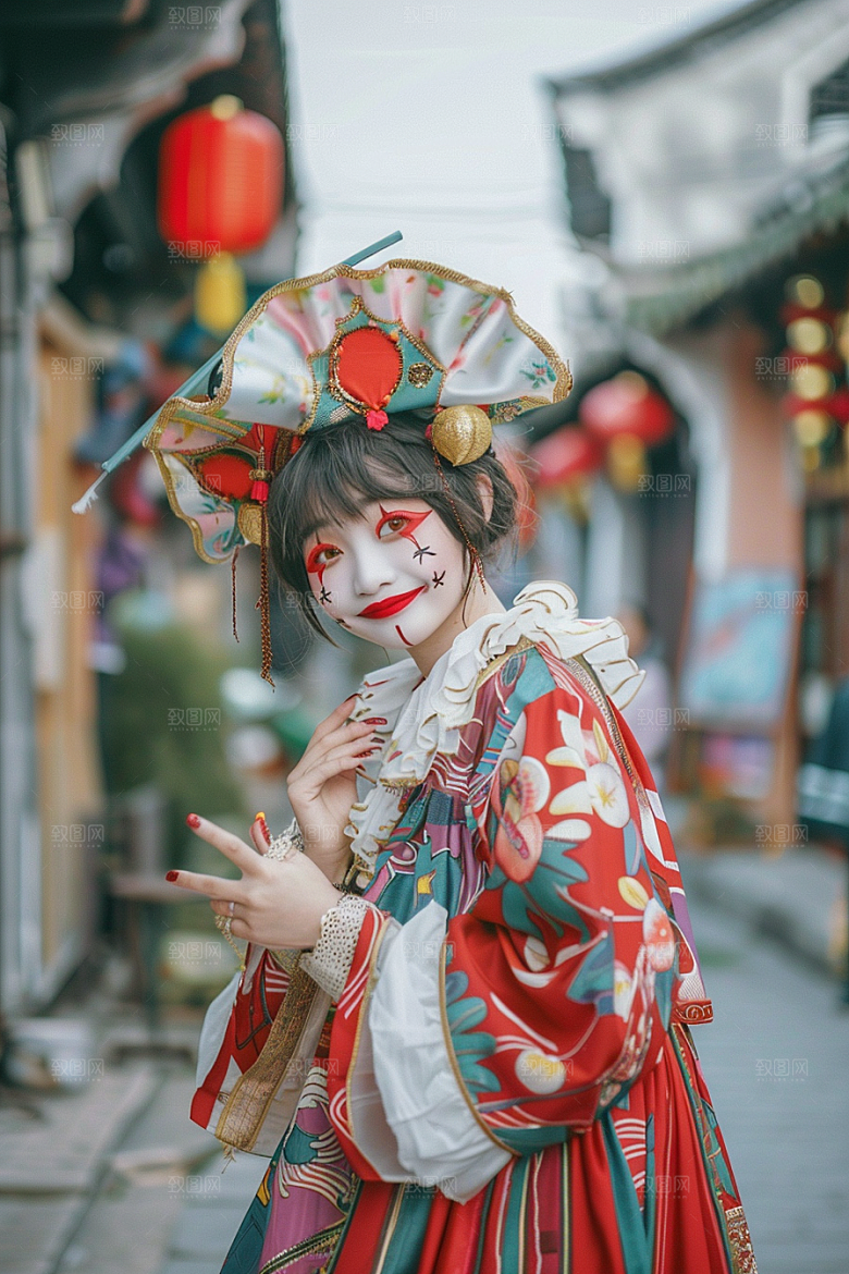 愚人节化妆小丑可爱形象摄影图