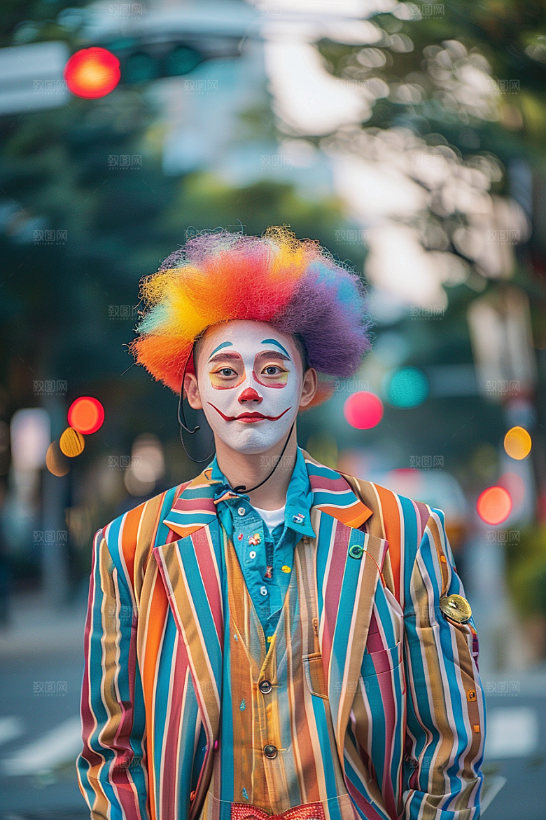 愚人节化妆小丑游乐场高清摄影图