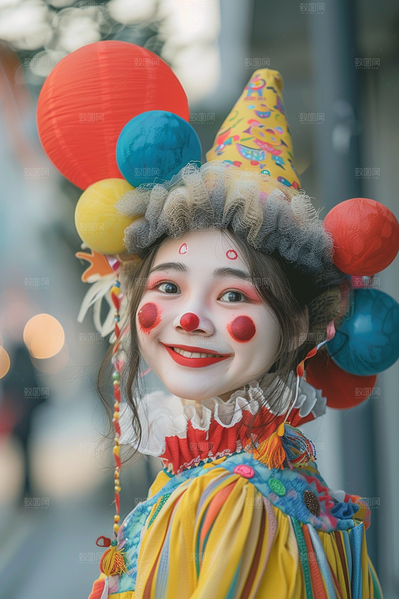 愚人节化妆小丑彩色人体油彩摄影图