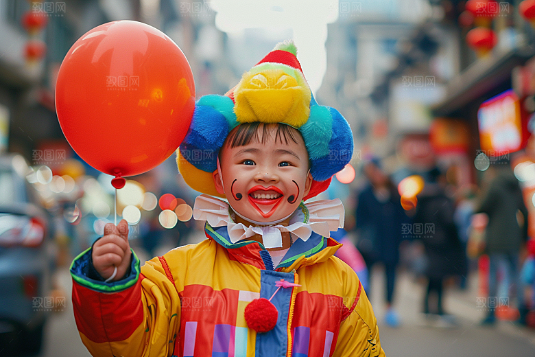 愚人节化妆小丑彩色游乐场摄影图