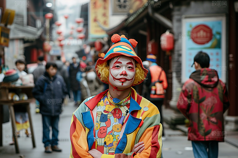 愚人节化妆小丑形象游乐场摄影图