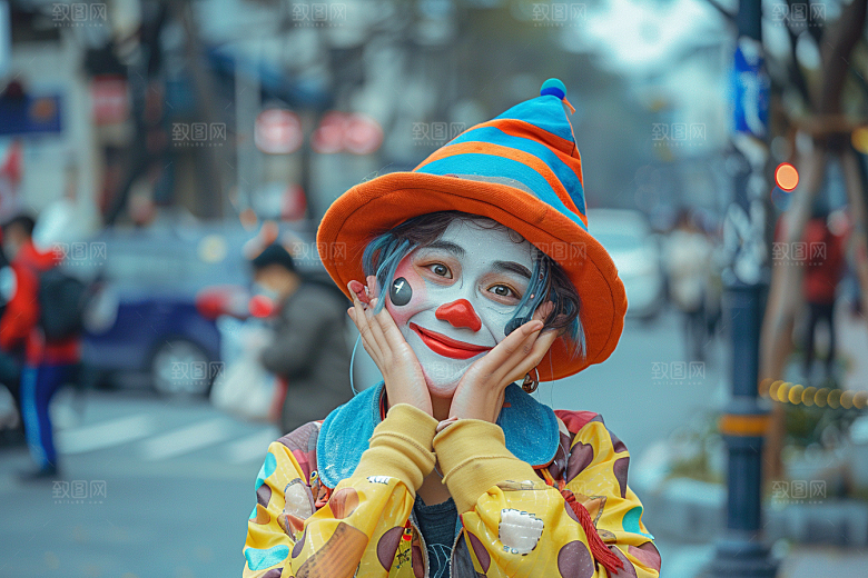 愚人节化妆小丑趣味幽默摄影图
