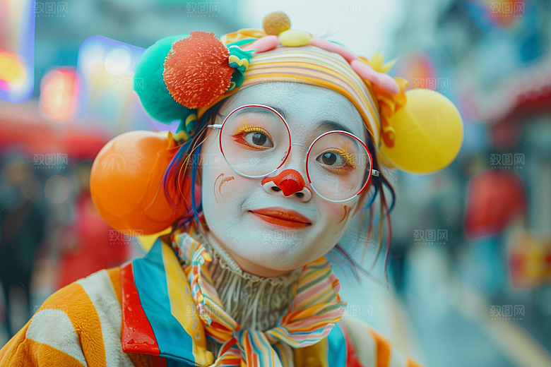 愚人节化妆小丑人物游乐场摄影图