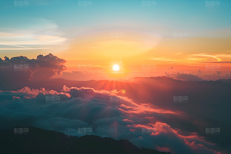 日出晨曦光线摄影图